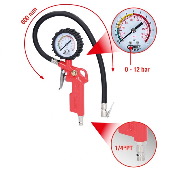 Ks Tools Däcktrycksmätare, 0 - 12 bar