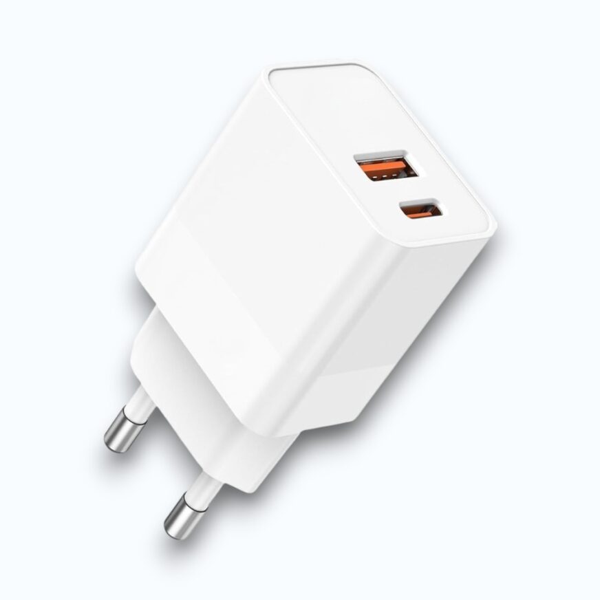 Dubbel USB-väggladdare 25 W PD Type-C och 18 W USB-A