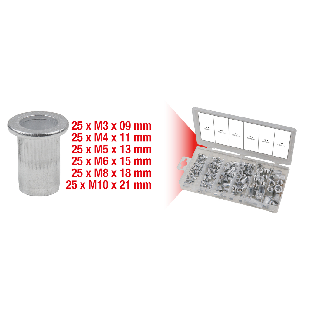 Ks Tools Sortiment Blindnit-popnut gängnitar, aluminium, M3 x 9 mm - M10 x 21 mm, 150-delars - Bild 2